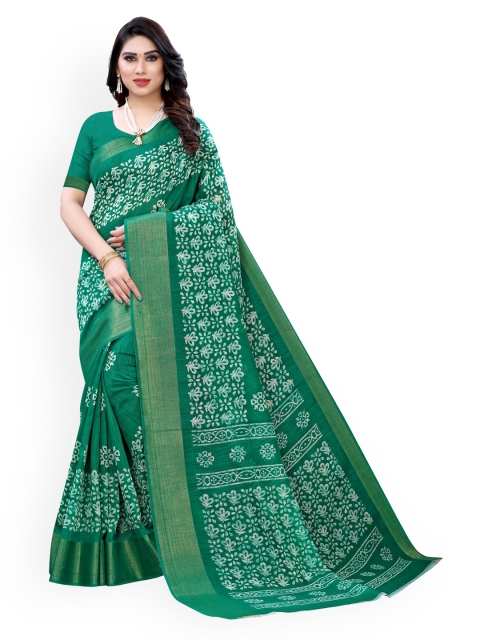 

KALINI Green & Off-White Polycotton Printed Saree
