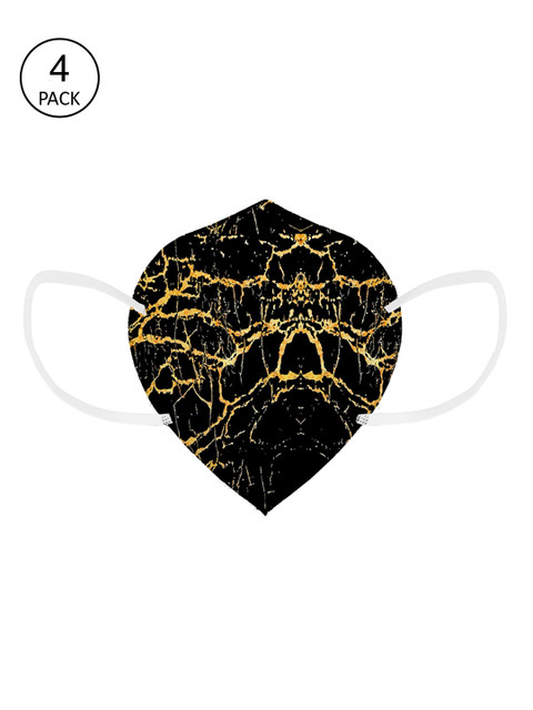 

Status Unisex Pack Of 4 Black & Gold-Coloured Printed 4-Ply Reusable N95 Masks