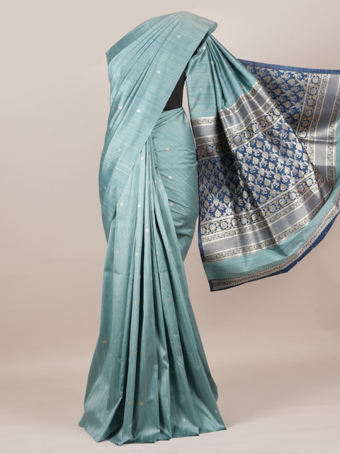 

Pothys Blue Solid Pure Silk Saree