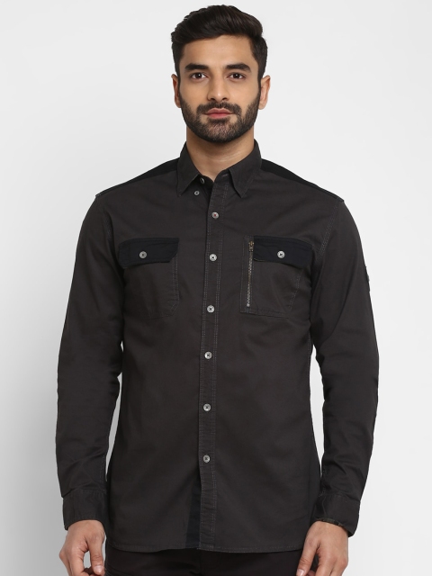 Royal Enfield Men Charcoal Regular Fit Solid Casual Shirt