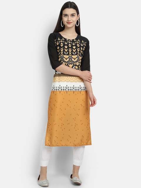 

Ethnic basket Women Black & Yellow Floral Printed Floral Crepe Kurta