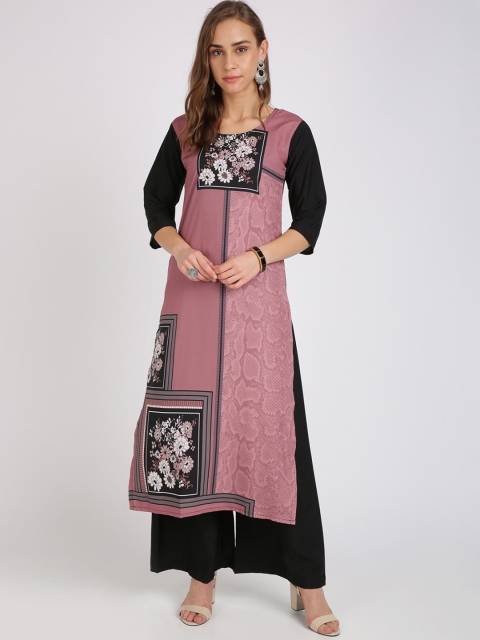 

Florence Women Pink Floral Printed Regular Straight Kurta with Palazzos