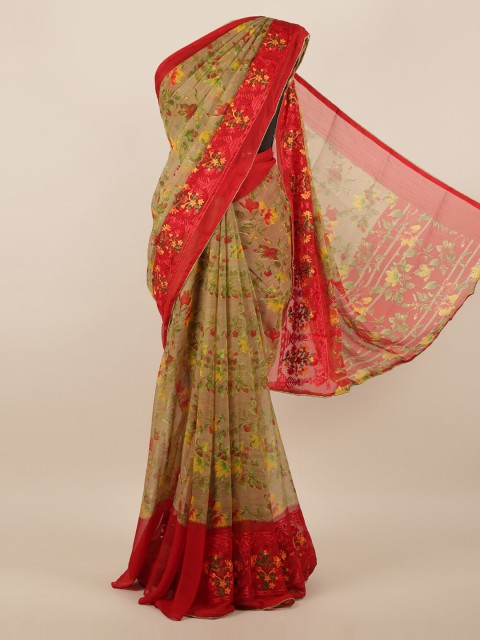 

Pothys Brown & Green Poly Chiffon Printed Saree