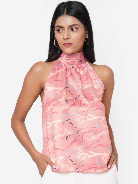

20Dresses Women Pink Halter Neck Satin Regular Top