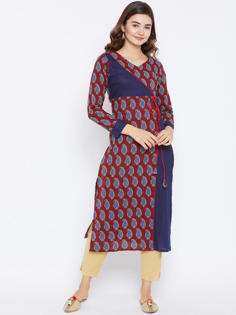 

PANIT Women Maroon & Navy Blue Paisley Printed Cotton Kurta