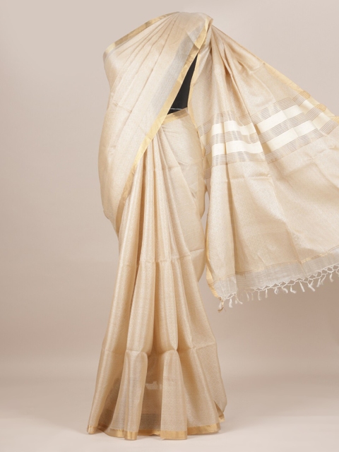 

Pothys Cream-Coloured Pure Silk Solid Tussar Saree