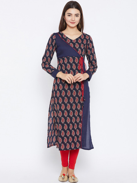 

PANIT Women Navy Blue Paisley Printed Kurta