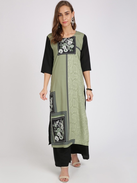 

Florence Women Green & Black Printed Straight Kurta & Palazzos