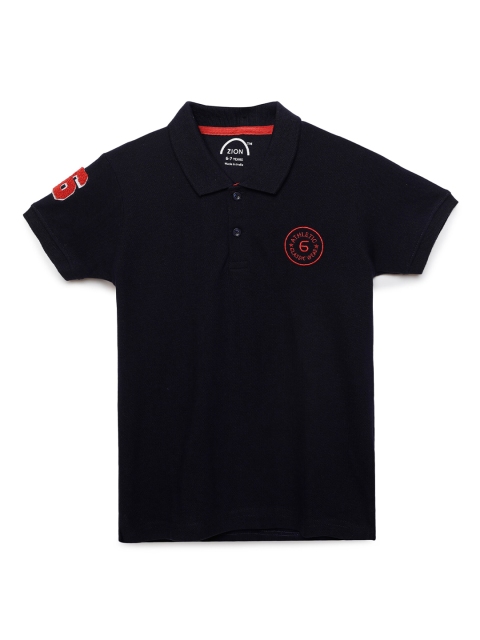 

ZION Boys Navy Blue Solid Polo Collar Pure Cotton T-shirt