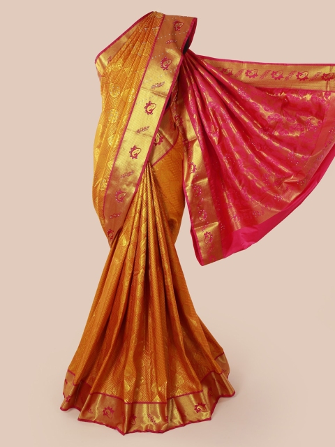 

Pothys Orange & Pink Pure Silk Woven Design Kanjeevaram Saree