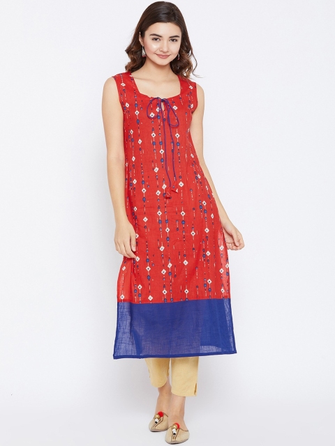 

PANIT Women Red & Blue Printed Kurta