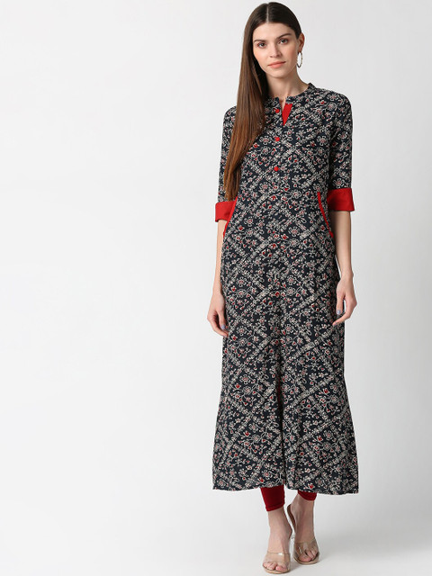 

mokshi Women Black Ethnic Motifs Printed Anarkali Kurta