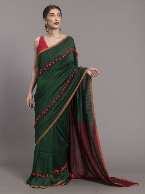 

Suta Green Striped Cotton Blend Saree