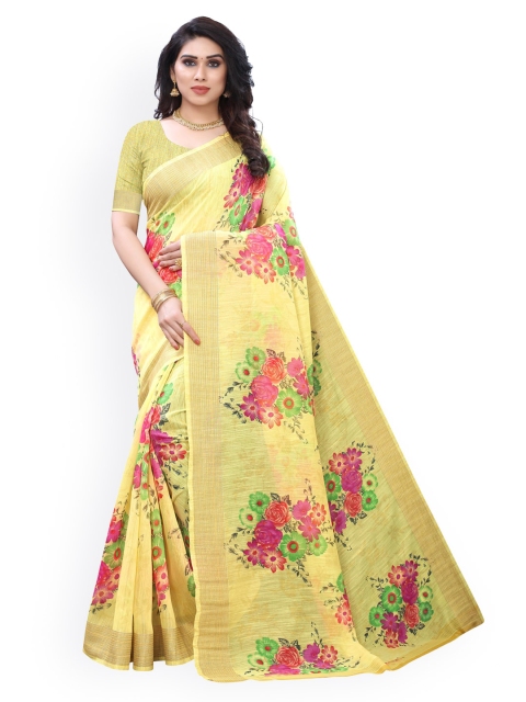 

KALINI Yellow Printed Polycotton Saree