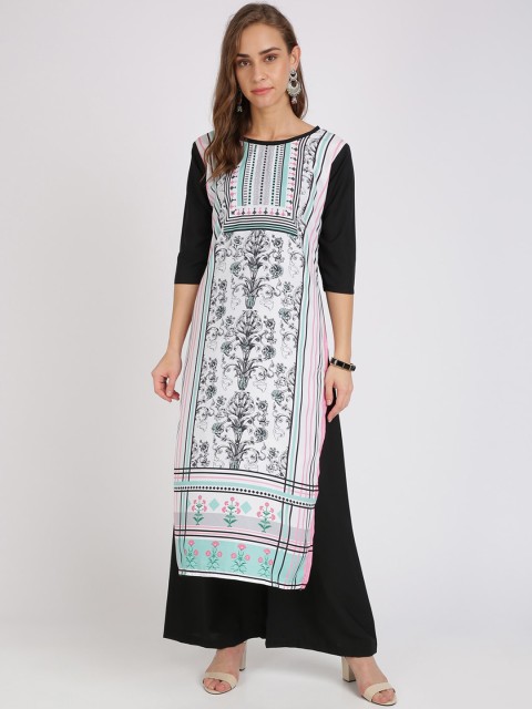 

Florence Women White & Black Ethnic Motifs Printed Regular Straight Kurta with Palazzos