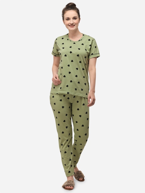 

Lenissa Women Green & Black Printed Cotton Night suit