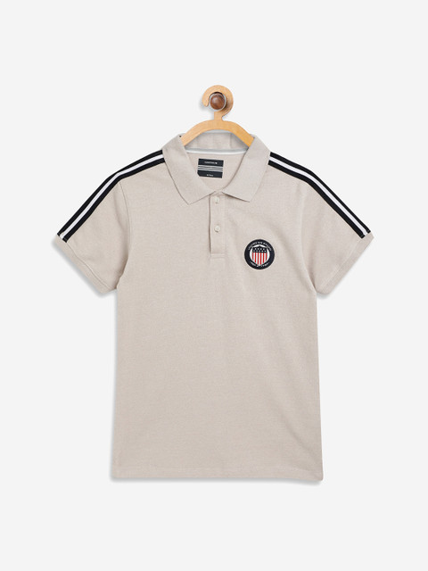 

Octave Boys Cream-Coloured Solid Polo Collar Cotton T-shirt