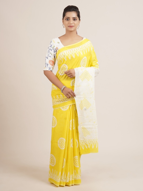 

Pothys Yellow & White Pure Cotton Printed Saree