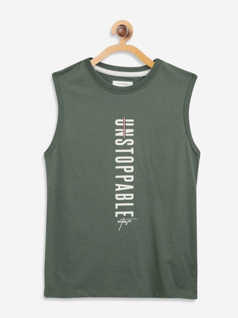 

Octave Boys Olive Green Printed Round Neck Cotton Pure Cotton T-shirt