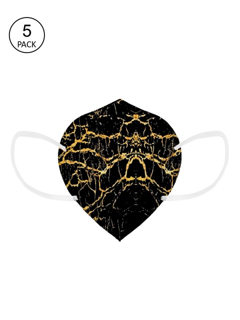 

Status Unisex Pack Of 5 Black & Gold-Coloured Printed 4-Ply Reusable N95 Masks
