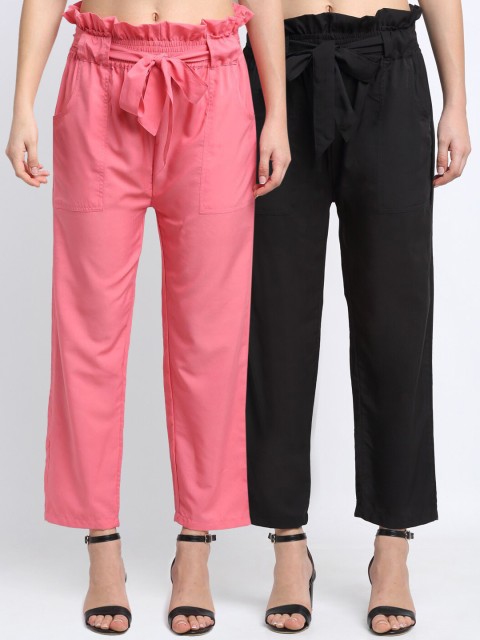 

NEUDIS Women Pack Of 2 Solid Peg Trousers, Black