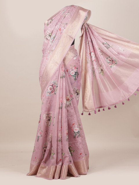 

Pothys Pink Printed Linen Blend Saree