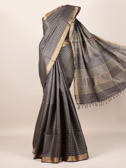 

Pothys Grey Pure Silk Woven Design Tussar Saree