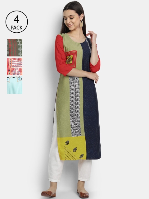 

Ethnic basket Women Pack Of 4 Printed Crepe Kurtas, Multi