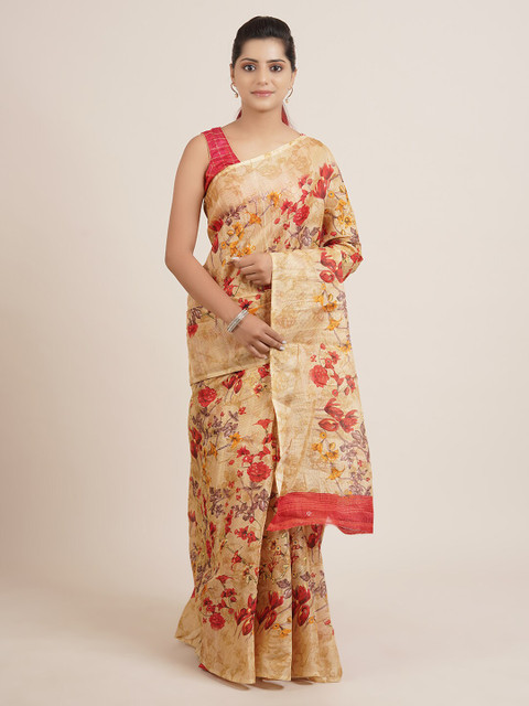 

Pothys Beige Printed Pure Cotton Saree