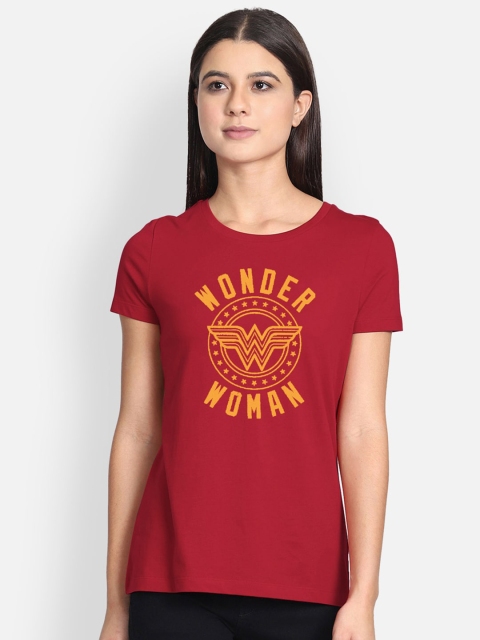 

Free Authority Women Red Printed Wonder Woman Round Neck Pure Cotton T-shirt