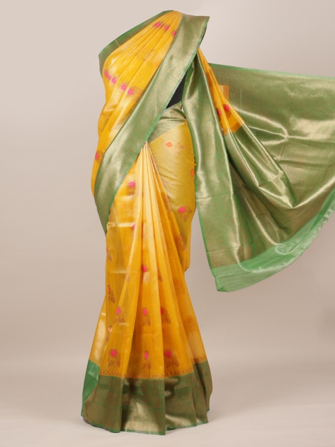

Pothys Yellow & Green Pure Silk Woven Design Saree