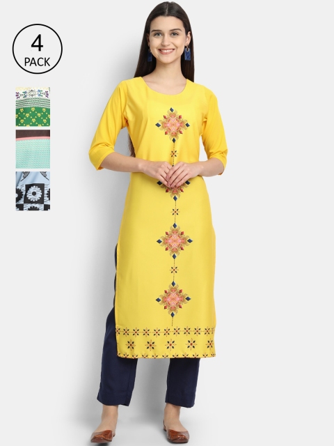 

Ethnic basket Women Pack Of 4 Printed Crepe Kurtas, Multi