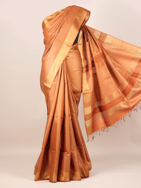 

Pothys Orange Pure Silk Printed Tussar Saree