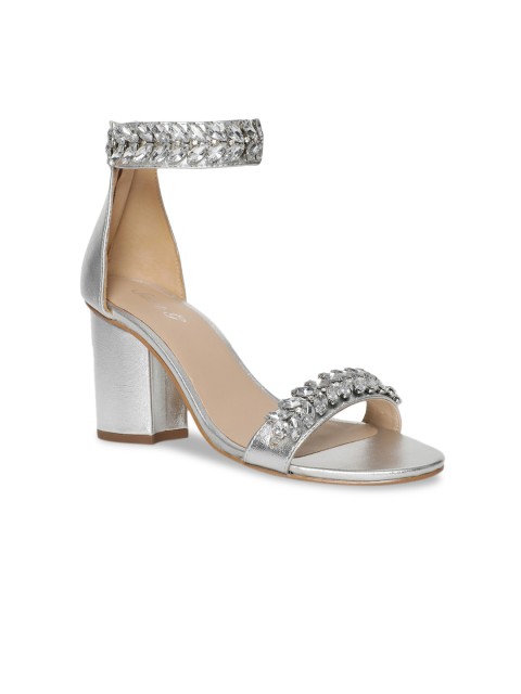 

Saint G Women Silver-Toned Crystal Embellished Leather Block Heels