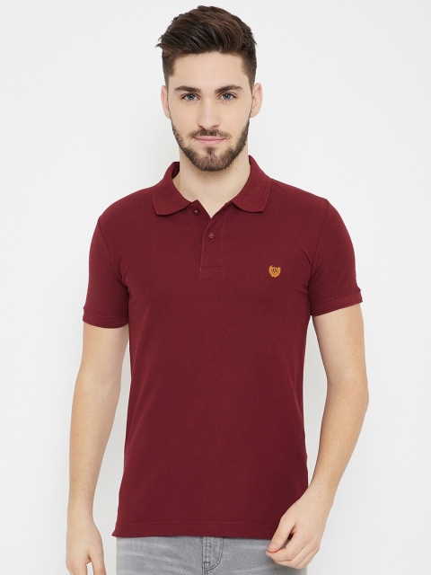 

Duke Men Maroon Solid Cotton Slim Fit Polo Collar T-shirt