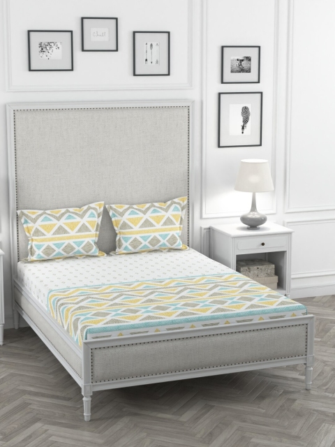 

Portico New York White & Yellow Geometric 1 King Bedsheet with 2 Pillow Covers