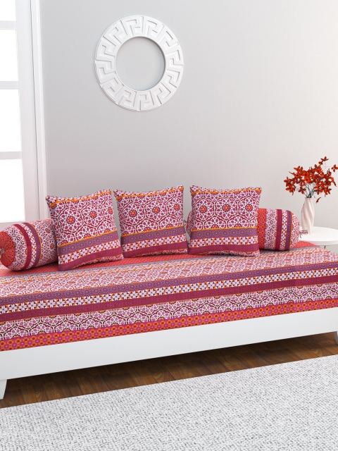

HOME AFFAIRS Set Of 6 White & Red Printed Pure Cotton Diwan Set