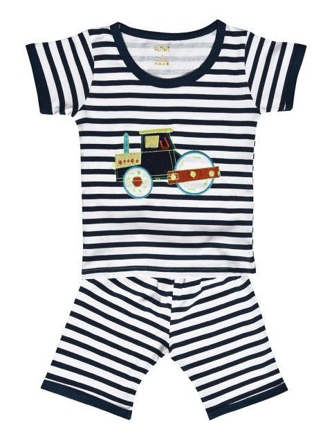 

Kiwi Boys Blue Road Roller Embroidery Tee with Shorts, Navy blue