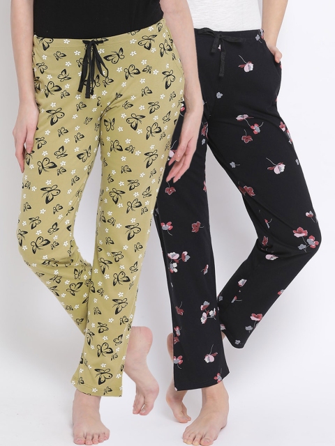 

Kanvin Women Pack Of 2 Printed 100% Cotton Lounge Pants, Green