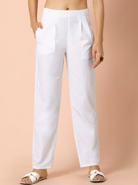 

Earthen BY INDYA White Solid Narrow Pants