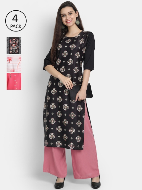 

Ethnic basket Women Pack Of 4 Printed Crepe Kurtas, Multi