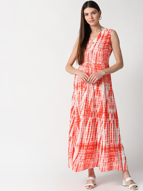 

mokshi Orange & White Tie & Dye Dyed Maxi Dress