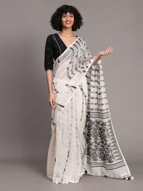 

Suta White & Black Polycotton Printed Saree