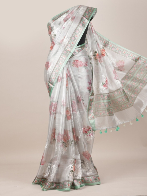 

Pothys Silver-Toned Woven Design Linen Blend Saree