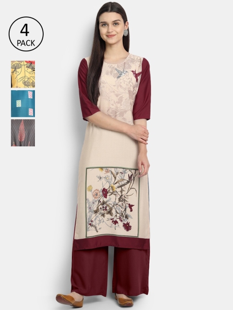 

Ethnic basket Women Set of 4 Multicoloured Ethnic Motifs Printed Crepe Kurta, Multi