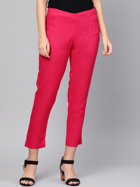 

KSUT Women Pink Regular Fit Solid Regular Trousers