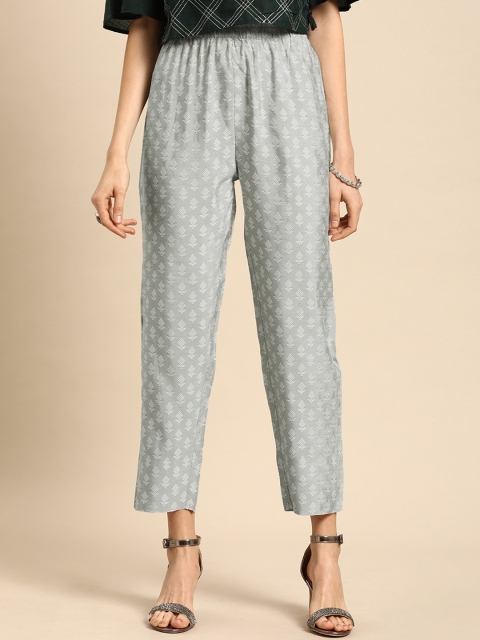

KSUT Women Grey Straight Fit Checked Regular Trousers
