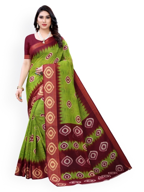 

KALINI Green & Maroon Polycotton Printed Saree