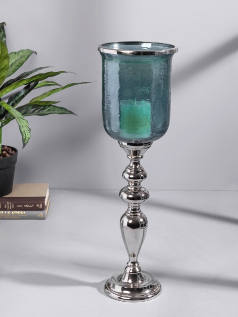 

Pure Home and Living Green & Silver-Toned Glass Small Classic Hurricane Candle Holder