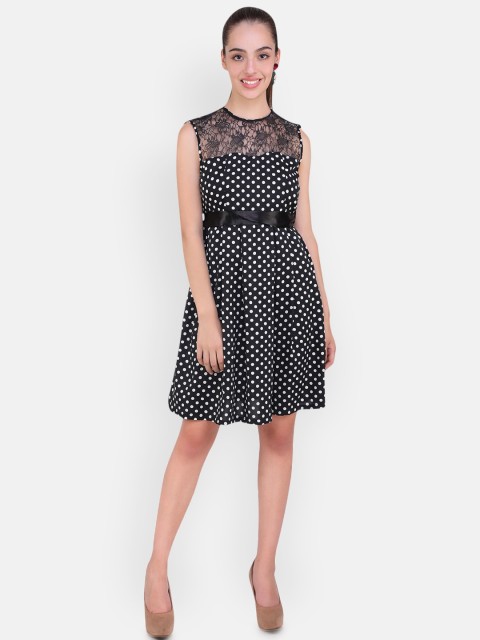 

MARC LOUIS Black & White Polka Dot Print A-Line Dress